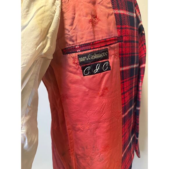 Lebow 100% Cashmere Red Blue Plaid 2 Button Vintage Suit Jacket Size 43 JL - Picture 11 of 16